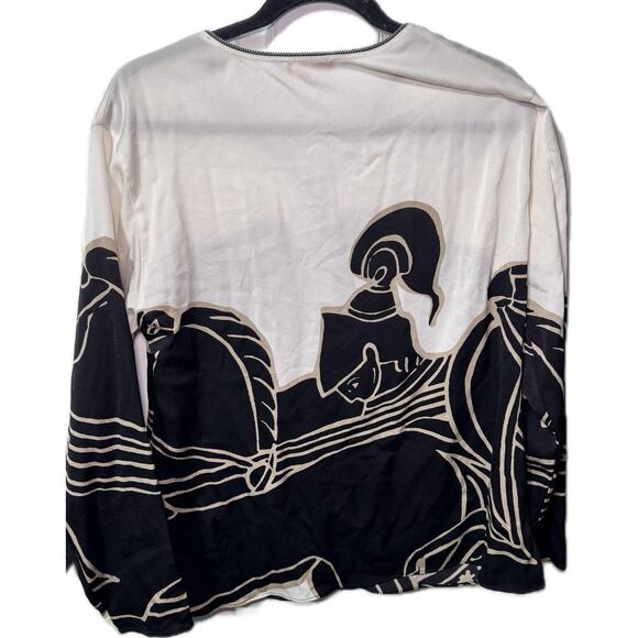 Tory Burch Shirt Women's Size 6 Black White Horse Trocadero Blouse - Picture 11 of 11